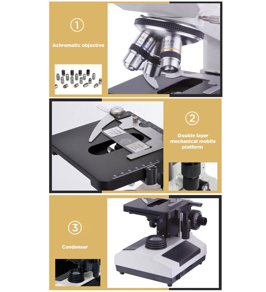 Professionaalne bioloogiline mikroskoop 2 okulaariga, 1600x hind ja info | Mikroskoobid ja teleskoobid | kaup24.ee