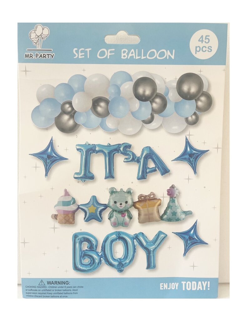 Õhupallikomplekt "It's a boy" 45 tk, sinine цена и информация | Õhupallid | kaup24.ee