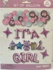 Õhupallikomplekt "It's a girl" 45 tk, roosa hind ja info | Õhupallid | kaup24.ee
