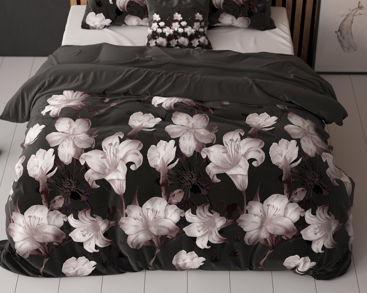 Voodipesukomplekt Dark Flower 200x220cm, must, puuvillasegu hind ja info | Voodipesu | kaup24.ee