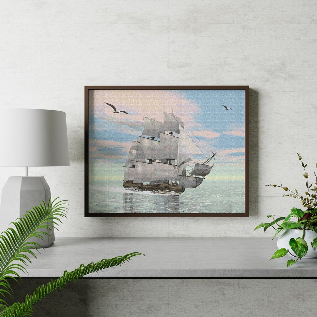 Maalimine numbrite järgi - maalimise komplekt 40x50 cm. "Ship and seagulls" hind ja info | Maalid numbri järgi | kaup24.ee