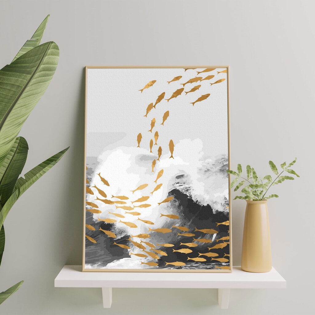 Värvi numbrite järgi kuldse glittervärviga Raamis "Golden Fish" Oh Art! 40x50 cm hind ja info | Maalid numbri järgi | kaup24.ee