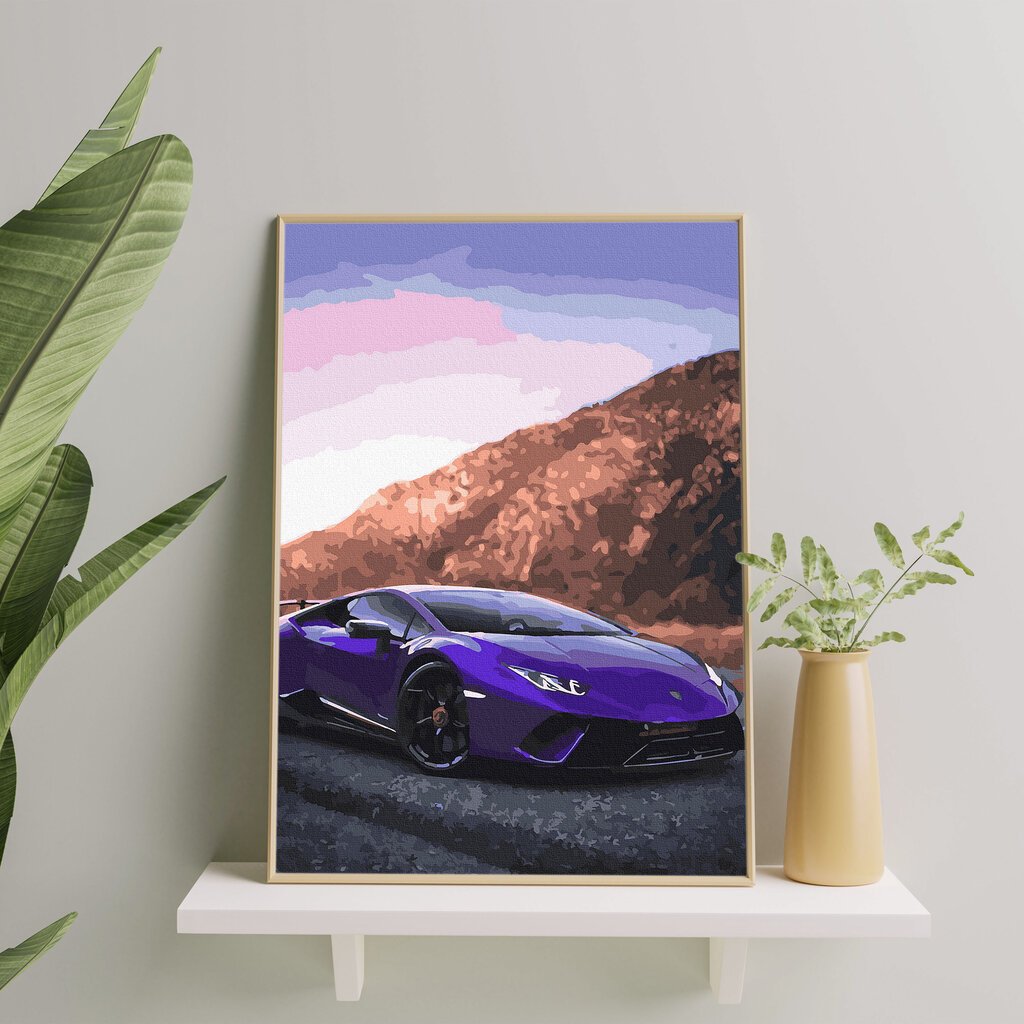 Värvi numbri järgi Raamis "Lilla Lamborghini" Oh Art! 40x50 cm hind ja info | Maalid numbri järgi | kaup24.ee