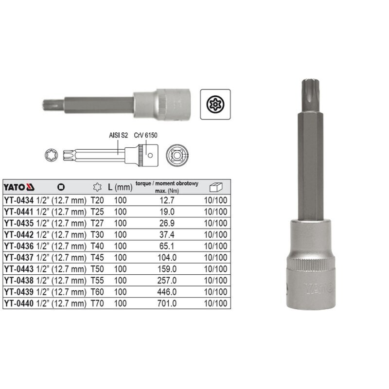 Torx padrun T55 1/2" (0438 )= 04327 H цена и информация | Käsitööriistad | kaup24.ee