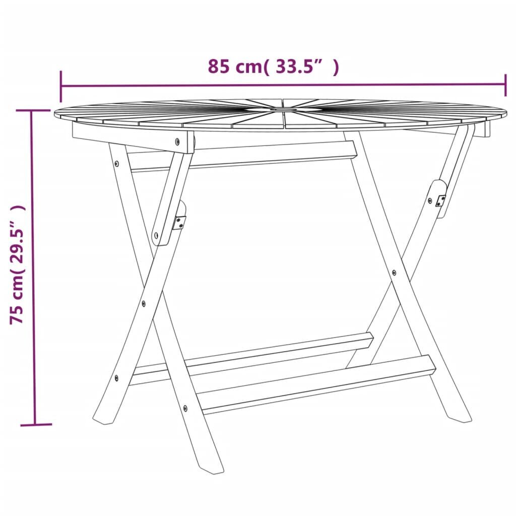 vidaXL kokkupandav aialaud, Ø 85 x 75 cm, tiikpuu hind ja info | Aialauad | kaup24.ee