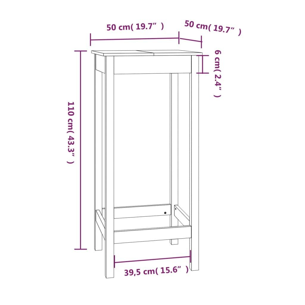 vidaXL baarilaud, 50x50x110 cm, männipuit hind ja info | Köögi- ja söögilauad | kaup24.ee