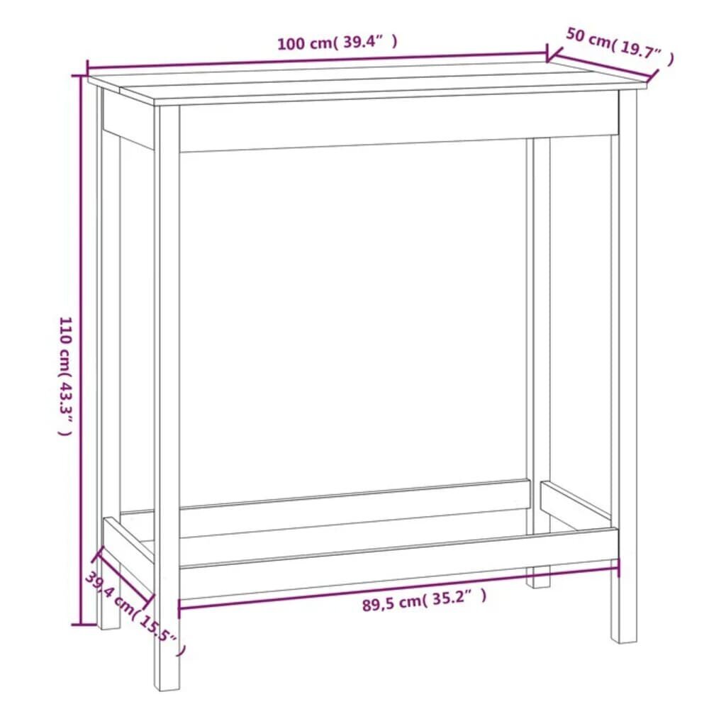 vidaXL baarilaud, 100x50x110 cm, männipuit hind ja info | Köögi- ja söögilauad | kaup24.ee