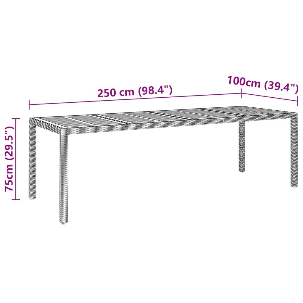 vidaXL aialaud, hall, 250 x 100 x 75 cm, polürotang ja akaatsiapuit hind ja info | Aialauad | kaup24.ee