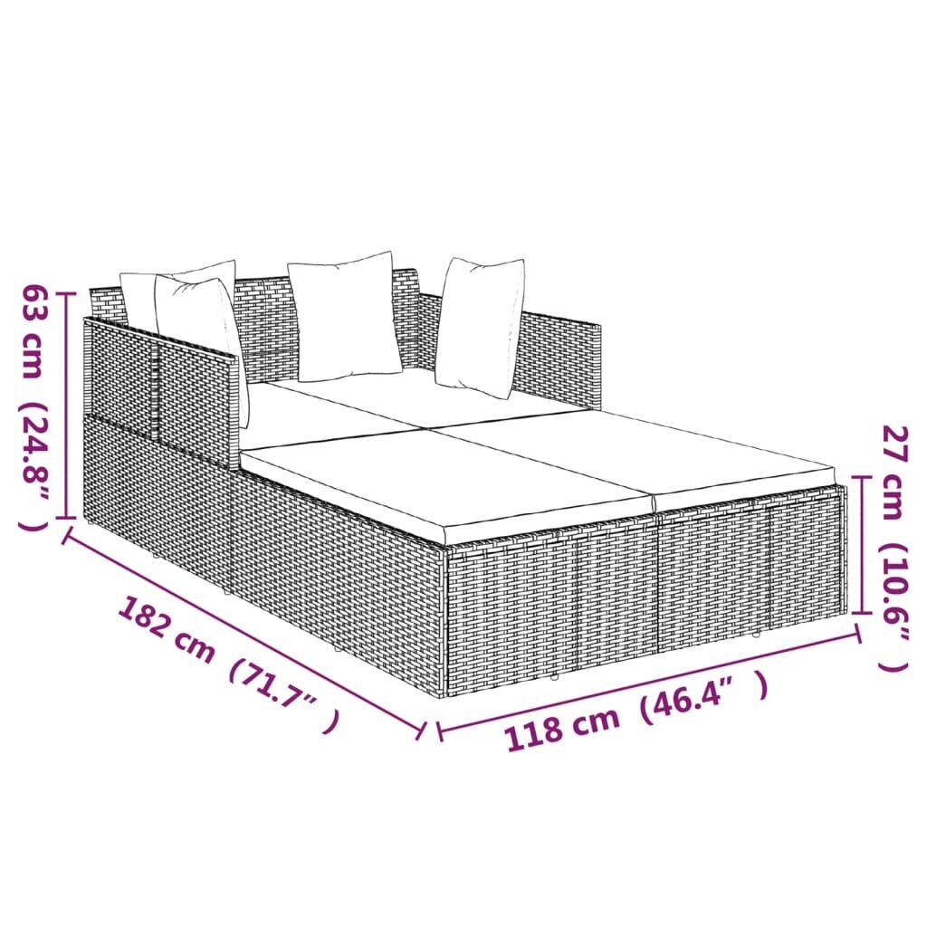 vidaXL päevitusvoodi istmepadjaga, must, 182 x 118 x 63 cm, polürotang цена и информация | Päevitustoolid | kaup24.ee