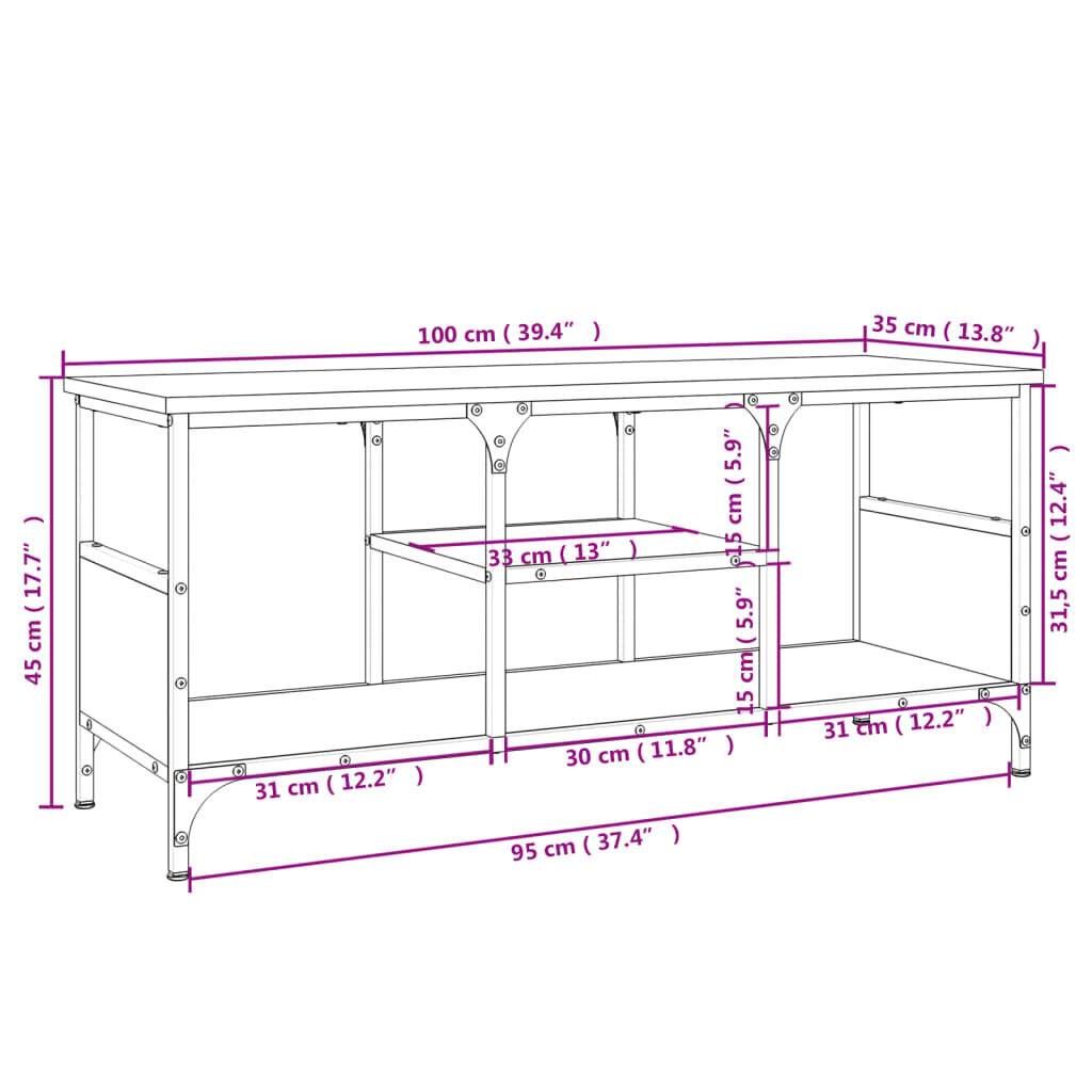 vidaXL telerikapp, must, 100 x 35 x 45 cm, tehispuit ja raud hind ja info | TV alused | kaup24.ee