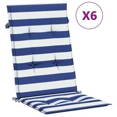 vidaXL kõrged toolipadjad 6 tk, sinise/valge triibuline, kangas hind ja info | Toolipadjad ja -katted | kaup24.ee
