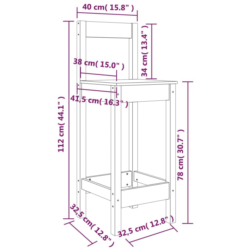 vidaXL baaripukid 2 tk, 40 x 41,5 x 112 cm, männipuit hind ja info | Söögitoolid, baaritoolid | kaup24.ee