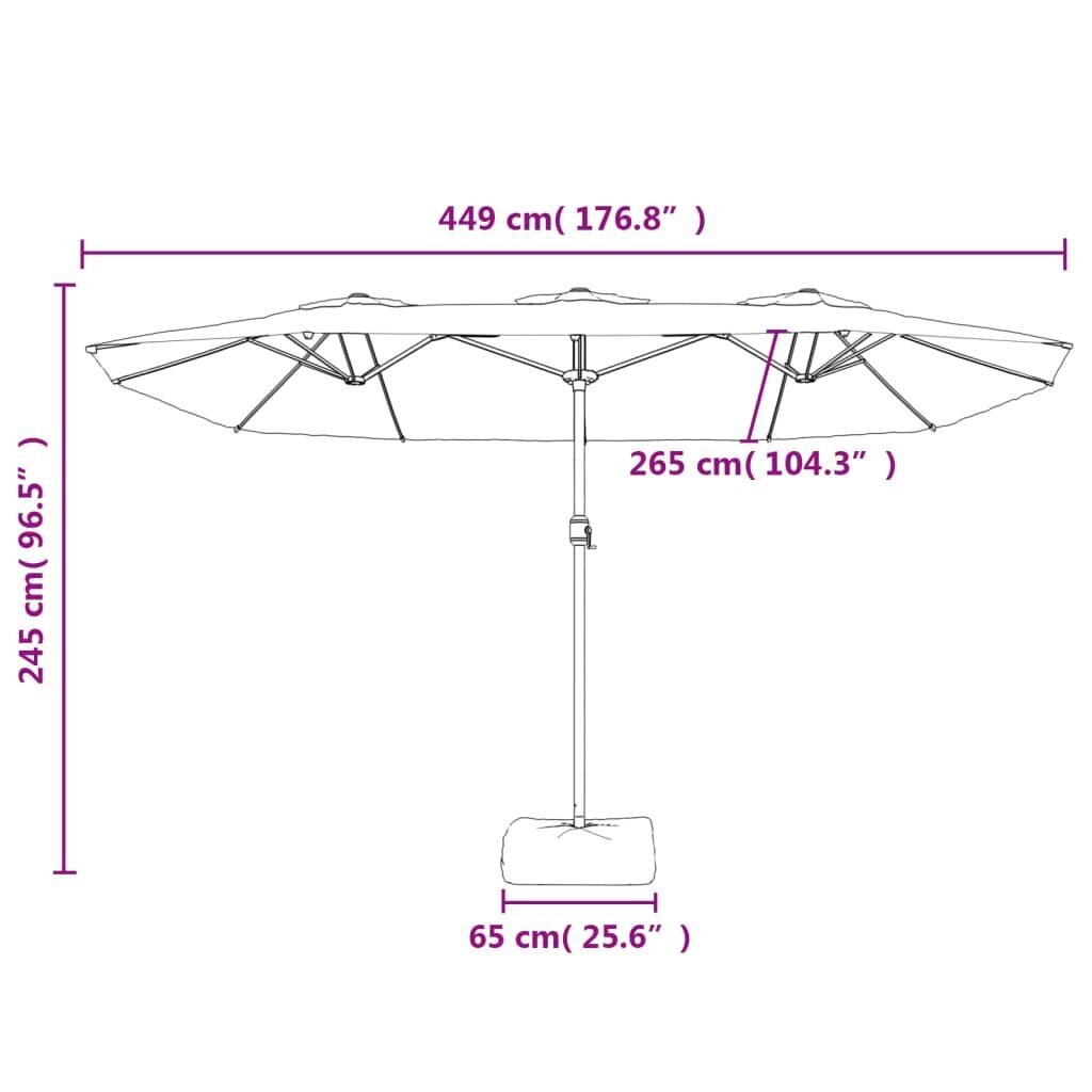 vidaXL kahe varjuga päikesevari LEDiga, antratsiithall, 449 x 245 cm hind ja info | Päikesevarjud, markiisid ja alused | kaup24.ee