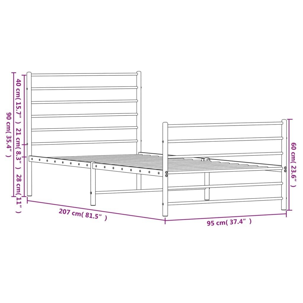 vidaXL metallist voodiraam peatsi ja jalutsiga, valge, 90 x 200 cm hind ja info | Voodid | kaup24.ee