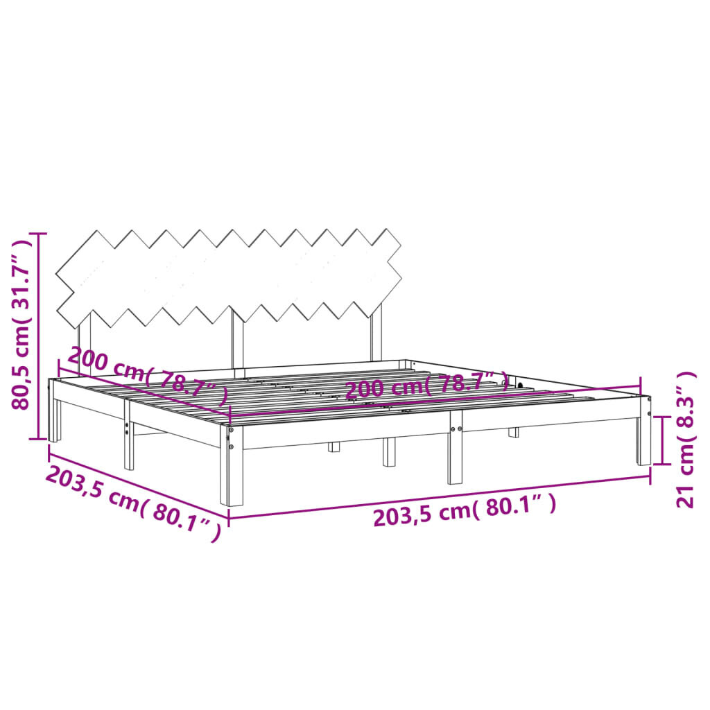 vidaXL voodiraam peatsiga, valge, 200 x 200 cm, täispuit hind ja info | Voodid | kaup24.ee