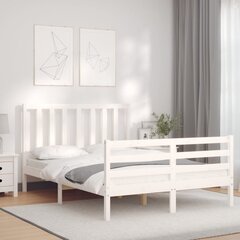 vidaXL voodiraam peatsiga, valge, 140 x 190 cm, täispuit цена и информация | Кровати | kaup24.ee