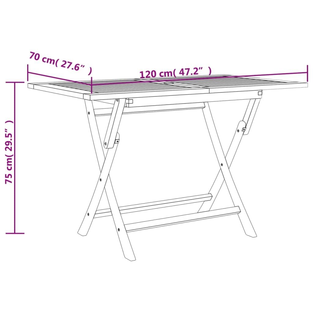 vidaXL kokkupandav aialaud, hall, 120 x 70 x 75 cm, tiikpuu hind ja info | Aialauad | kaup24.ee