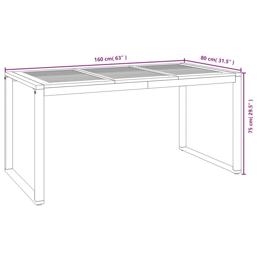 vidaXL aialaud U-kujuliste jalgadega, 160 x 80 x 75 cm, akaatsiapuit цена и информация | Aialauad | kaup24.ee