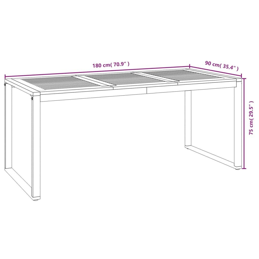 vidaXL aialaud U-kujuliste jalgadega, 180 x 90 x 75 cm, akaatsiapuit цена и информация | Aialauad | kaup24.ee