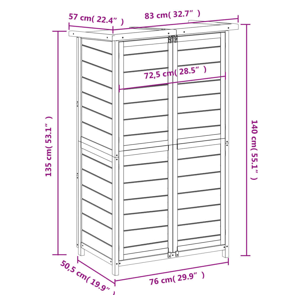 vidaXL aia tööriistakuur, pruun, 83 x 57 x 140 cm, männipuit hind ja info | Kuurid ja aiamajad | kaup24.ee