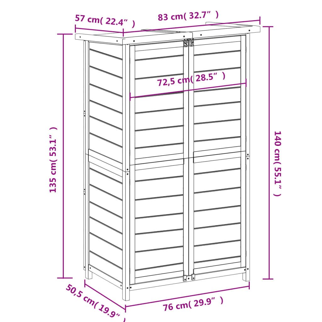 vidaXL aia tööriistakuur, hall, 83 x 57 x 140 cm, männipuit цена и информация | Varikatused ja aiapaviljonid | kaup24.ee