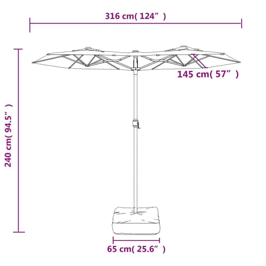 vidaXL kahe varjuga päikesevari, antratsiithall, 316 x 240 cm hind ja info | Päikesevarjud, markiisid ja alused | kaup24.ee