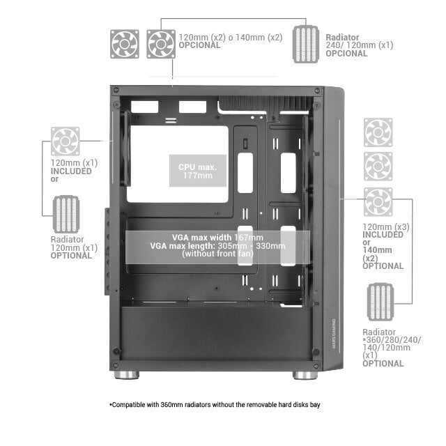 Arvuti korpus Mars Gaming MC-3000 ATX / 4x Fan, must цена и информация | Arvutikorpused | kaup24.ee