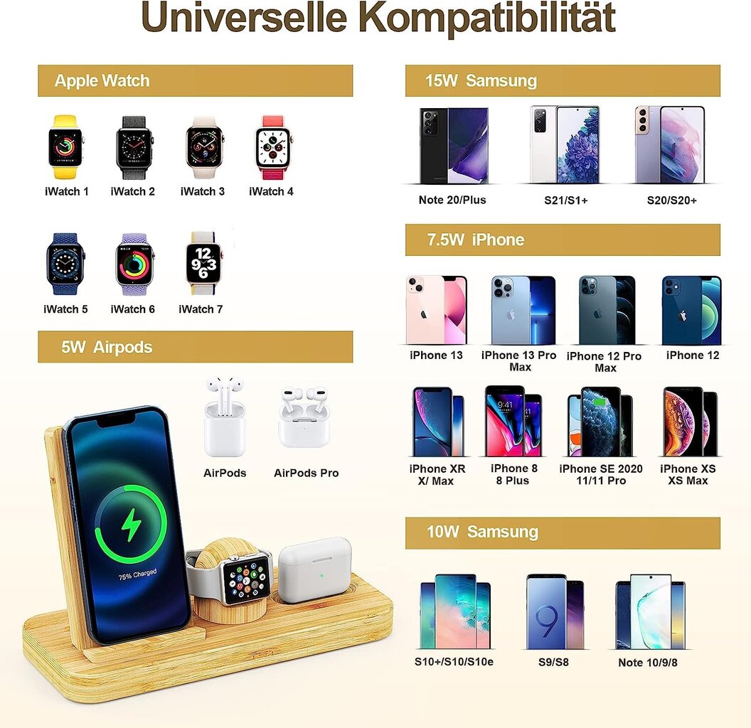 Juhtmevaba laadija kolm-ühes Alltripal SY-6928, pruun, 15W цена и информация | Mobiiltelefonide laadijad | kaup24.ee