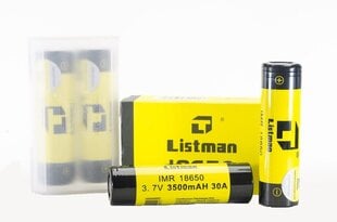 Aku Listman IMR 18650 3,7V 3500mAh 30A, 2 tk hind ja info | Akud | kaup24.ee