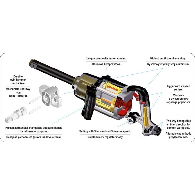 Õhumutrikeeraja 1" 2700Nm 0,63MPa 255L/min 8,3kg 09611 цена и информация | Akutrellid, kruvikeerajad | kaup24.ee