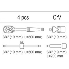 Narrekomplekt sahtlikarbis 3/4" 5osa 55458 hind ja info | Tööriistakastid, tööriistahoidjad | kaup24.ee