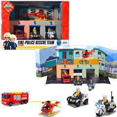 Komplekt 4 päästesõidukit Fireman Sam ja garaažipõhi hind ja info | Poiste mänguasjad | kaup24.ee