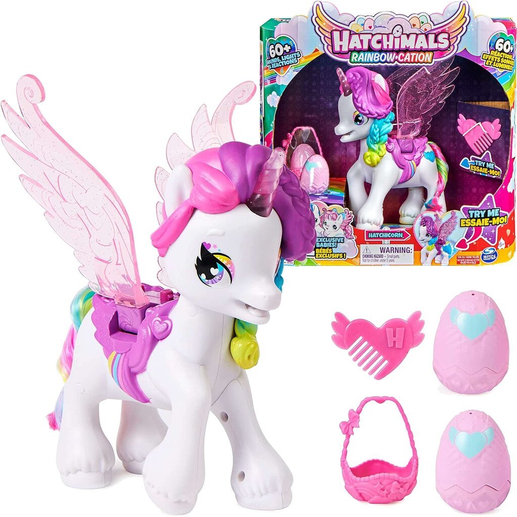 Hatchicorn Rainbow-Cation Hatchimals interaktiivne ükssarvik 60+ efektid hind ja info | Tüdrukute mänguasjad | kaup24.ee