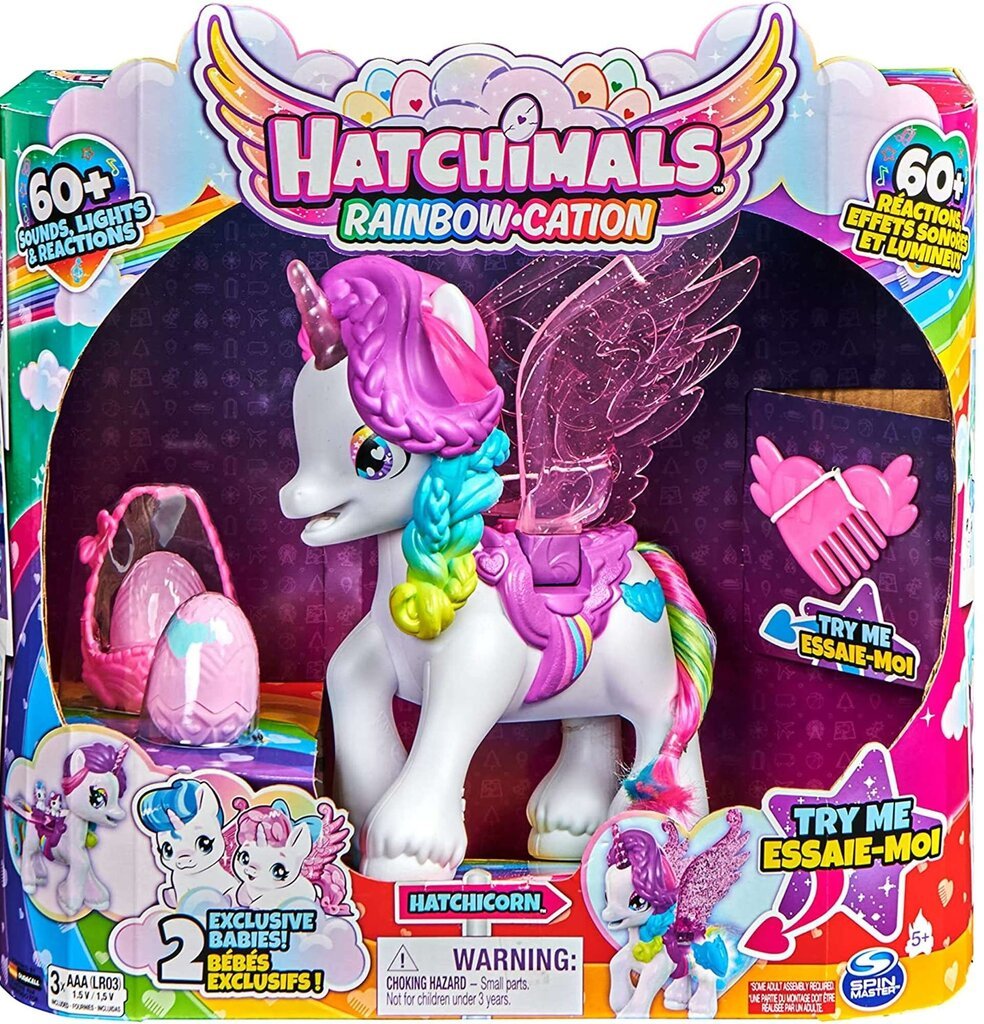 Hatchicorn Rainbow-Cation Hatchimals interaktiivne ükssarvik 60+ efektid hind ja info | Tüdrukute mänguasjad | kaup24.ee