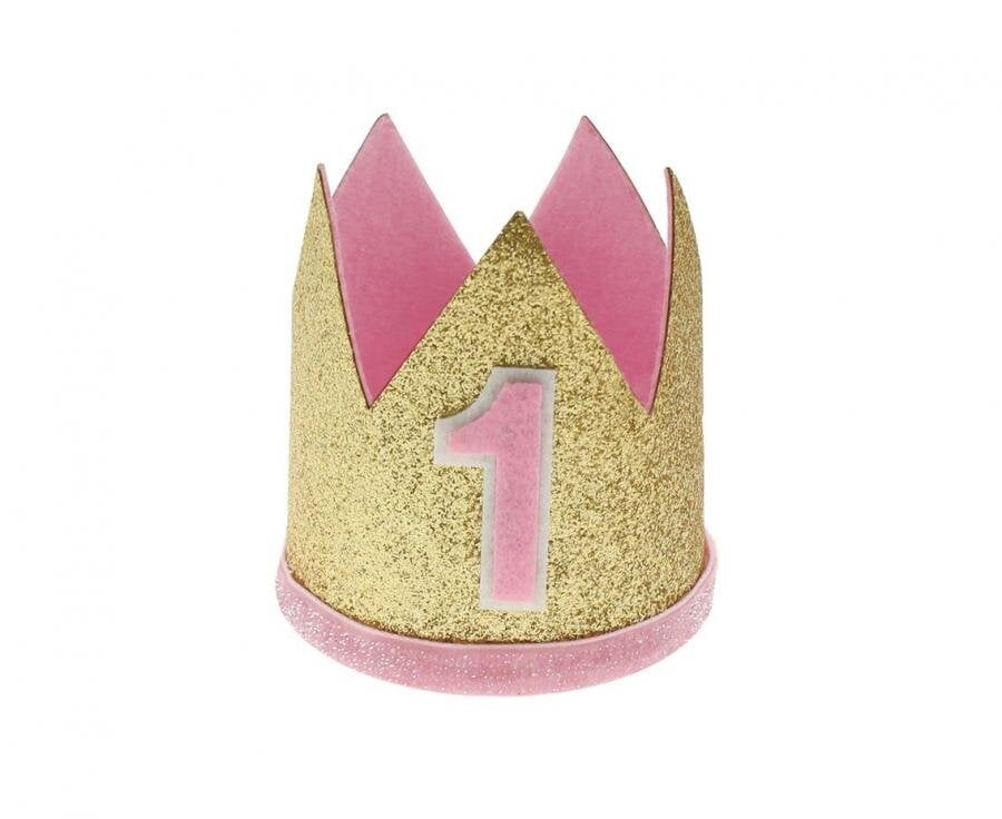 Vildist kroon, number 1, roosa kullaga, kummil, 7x8 cm hind ja info | Peokaunistused | kaup24.ee