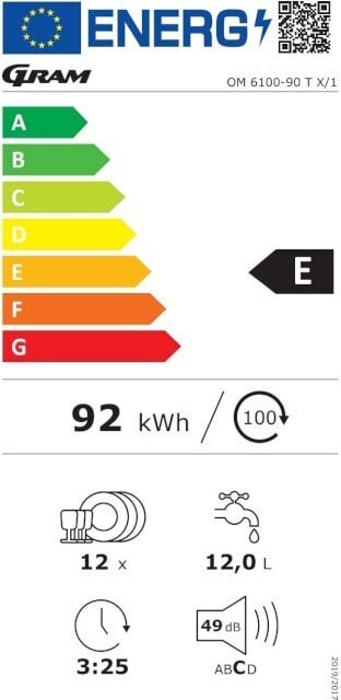 Gram nõudepesumasin OM 6100-90 TX/1, Stainless Steel, roostevabast terasest hind ja info | Nõudepesumasinad | kaup24.ee