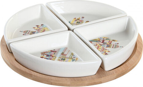 Set za Predjelo DKD Home Decor 21,5 x 21,5 x 1 cm Naturaalne Punane Mitmevärviline Keraamika Cottage Majad hind ja info | Lauanõud ja kööginõud | kaup24.ee