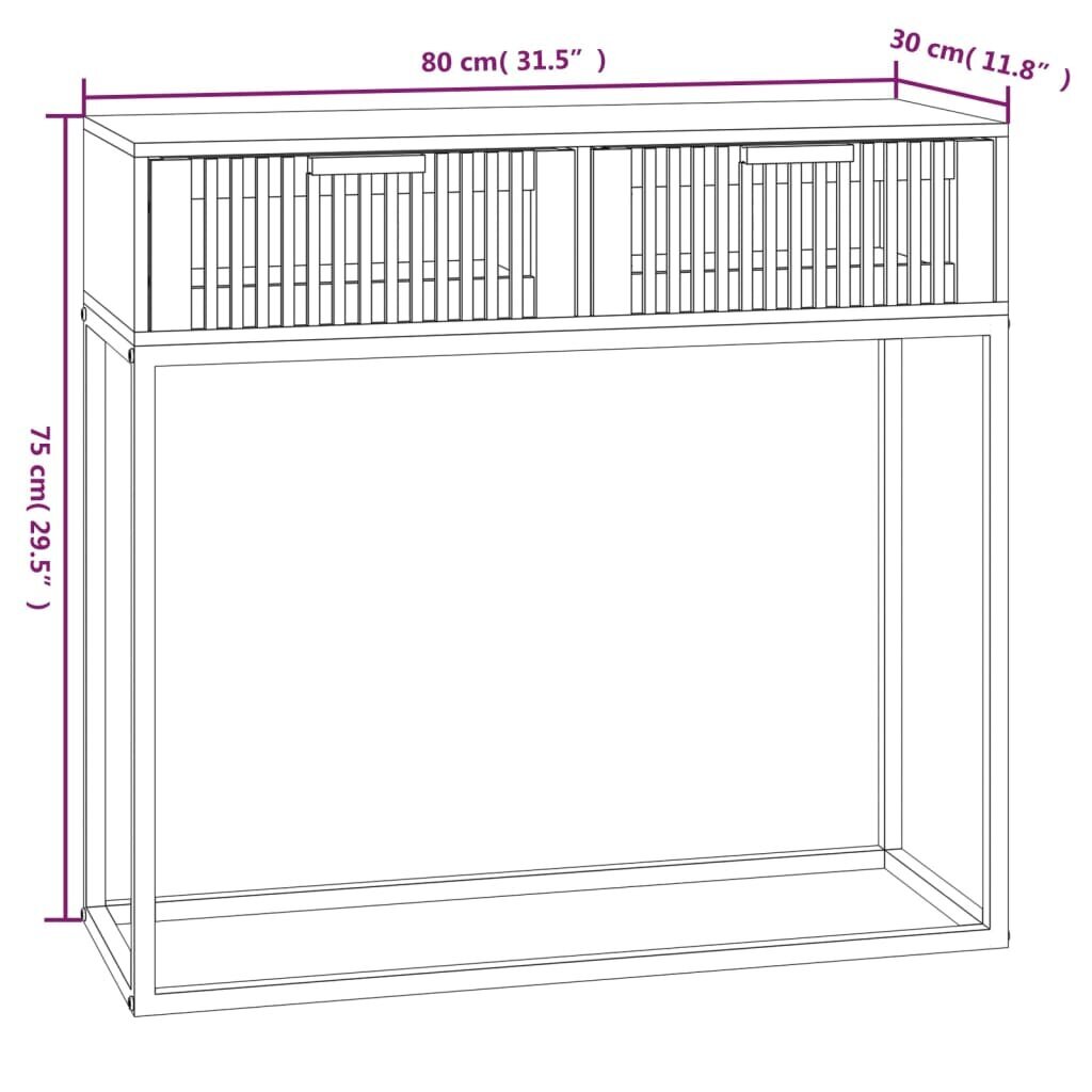 vidaXL konsoollaud, valge, 80 x 30 x 75 cm, tehispuit ja raud hind ja info | Diivanilauad | kaup24.ee