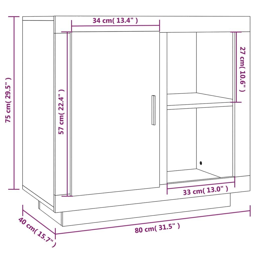 vidaXL puhvetkapp, hall Sonoma tamm, 80 x 40 x 75 cm hind ja info | Kummutid | kaup24.ee