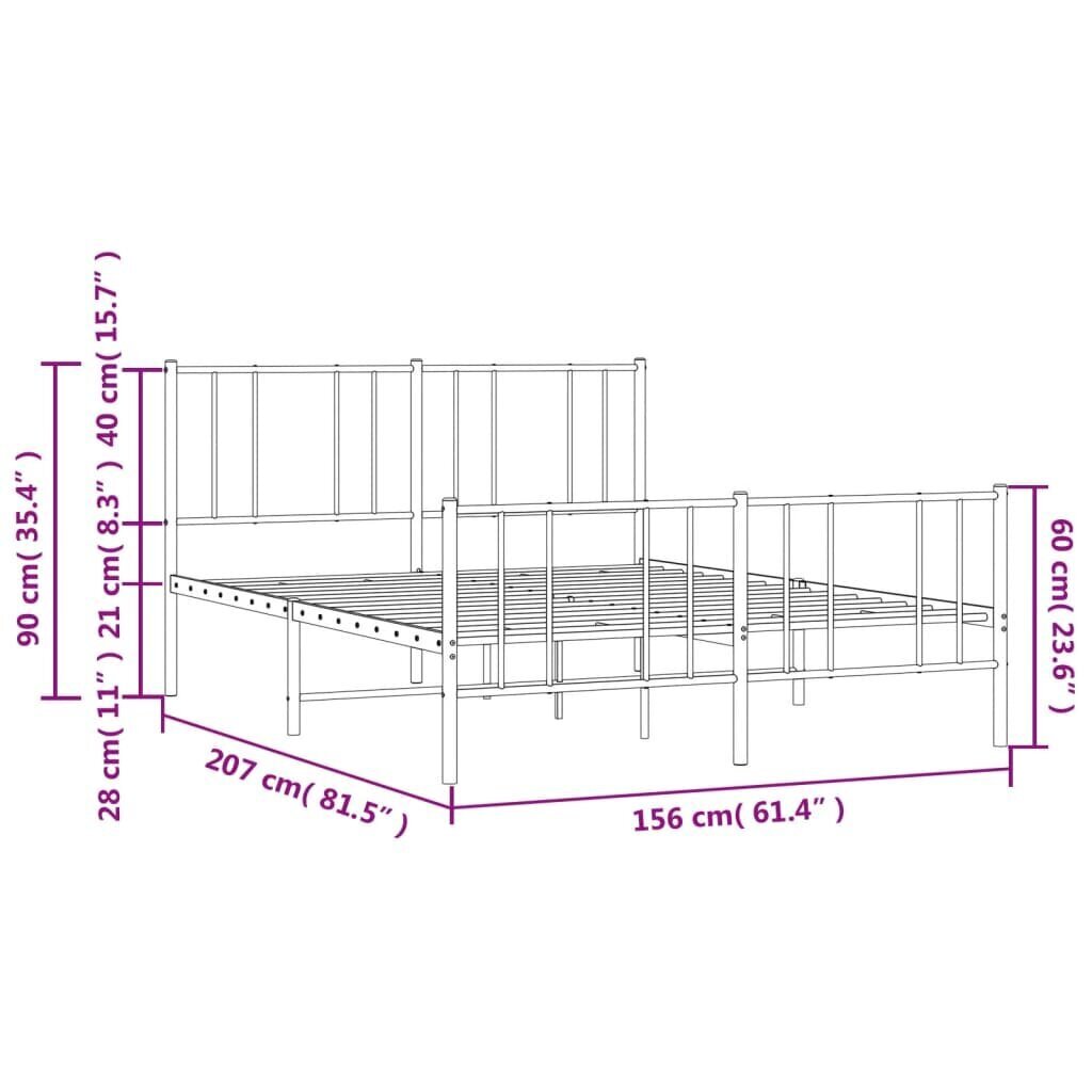 vidaXL metallist voodiraam peatsi ja jalutsiga, must, 150x200 cm hind ja info | Voodid | kaup24.ee