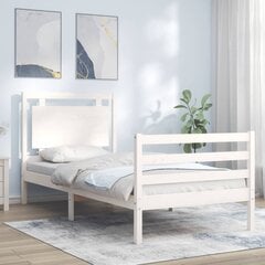 vidaXL voodiraam peatsiga, valge, 90 x 200 cm, täispuit цена и информация | Кровати | kaup24.ee