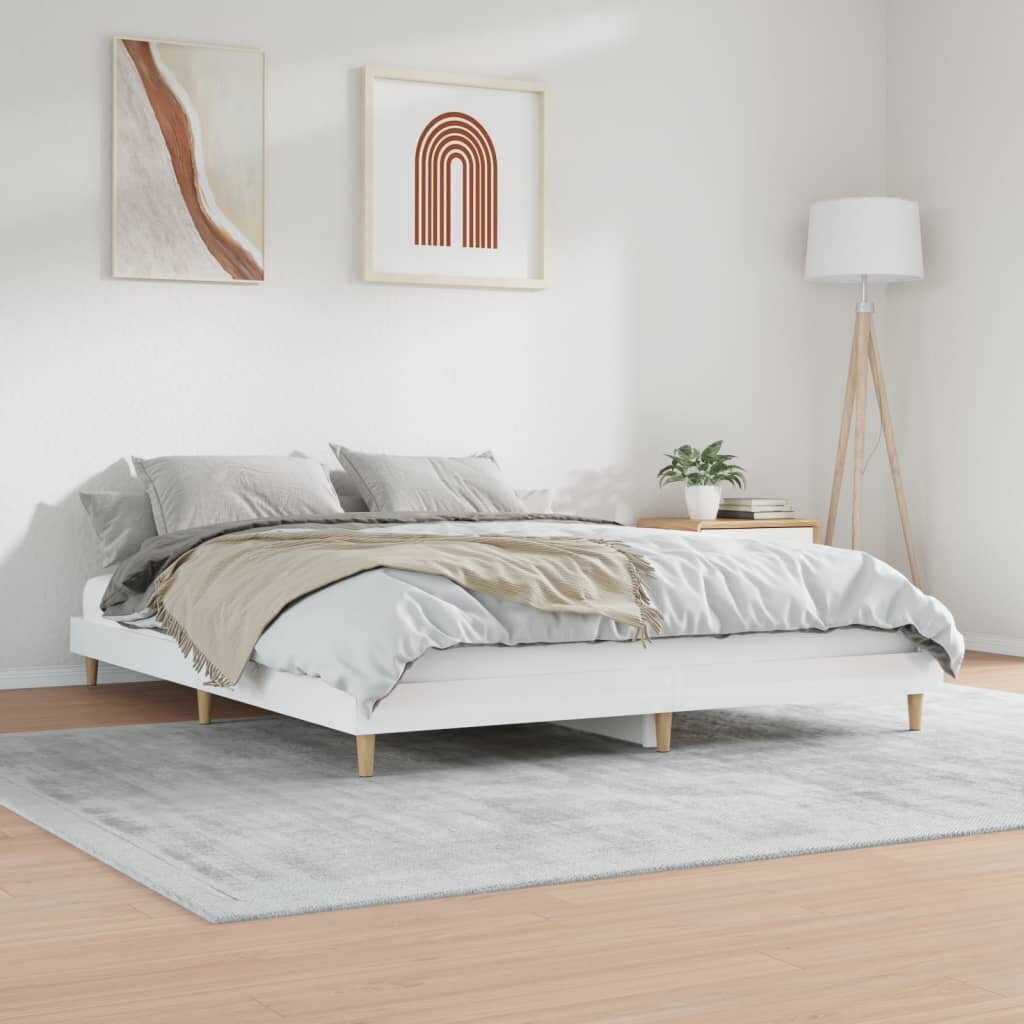 vidaXL voodiraam, kõrgläikega valge, 140x200 cm, tehispuit hind ja info | Voodid | kaup24.ee
