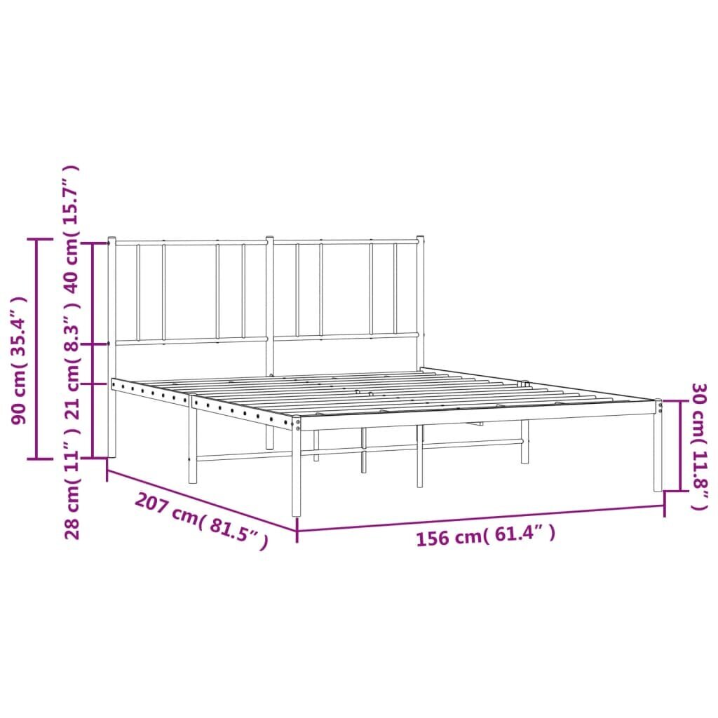 vidaXL metallist voodiraam peatsiga, valge, 150x200 cm hind ja info | Voodid | kaup24.ee