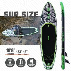 Täispuhutav mõla FunWater, 330x84x15 cm, roheline/kamo цена и информация | SUP доски, водные лыжи, водные аттракционы | kaup24.ee