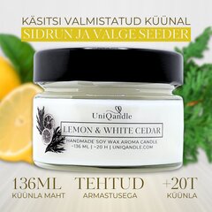 UniQandle Sojavaha küünal Lemon & White Cedar цена и информация | Подсвечники, свечи | kaup24.ee