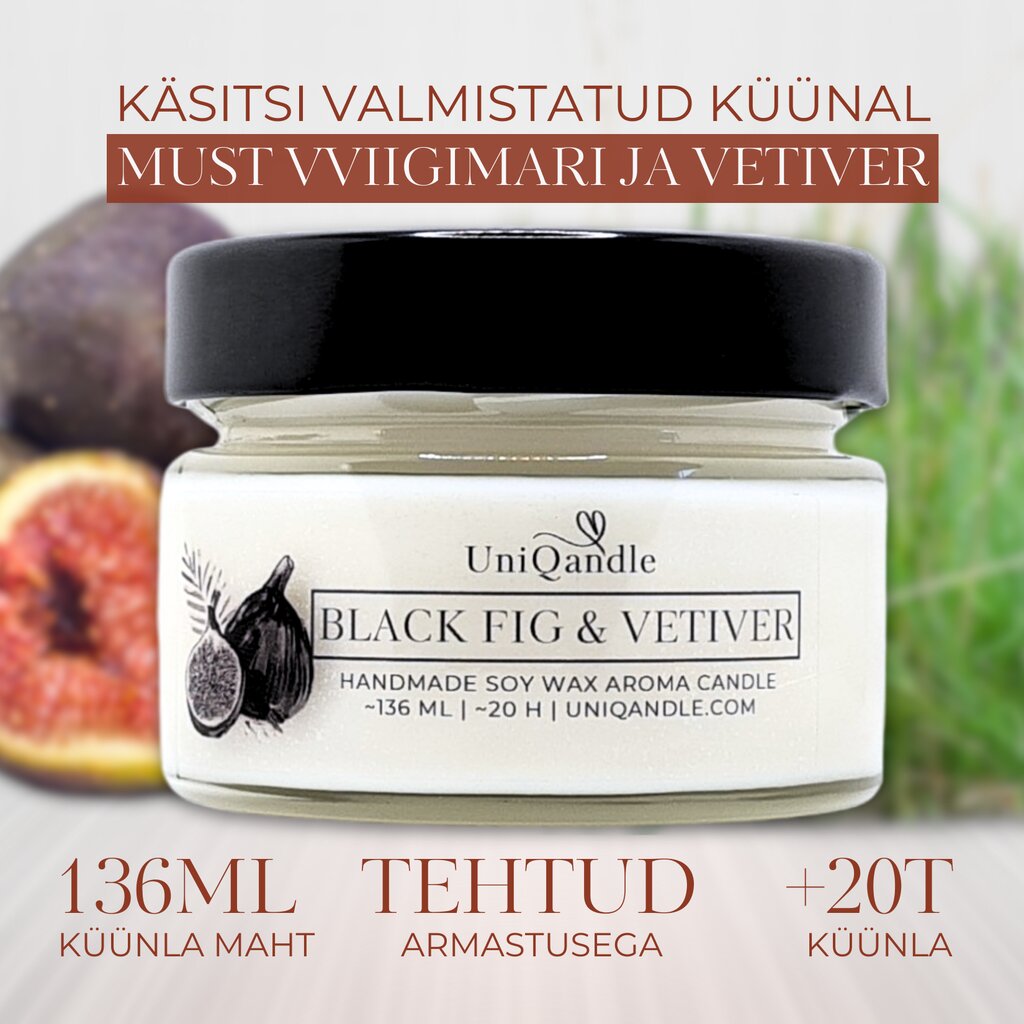 UniQandle Sojavaha küünal Black Fig & Vetiver hind ja info | Küünlad, küünlajalad | kaup24.ee
