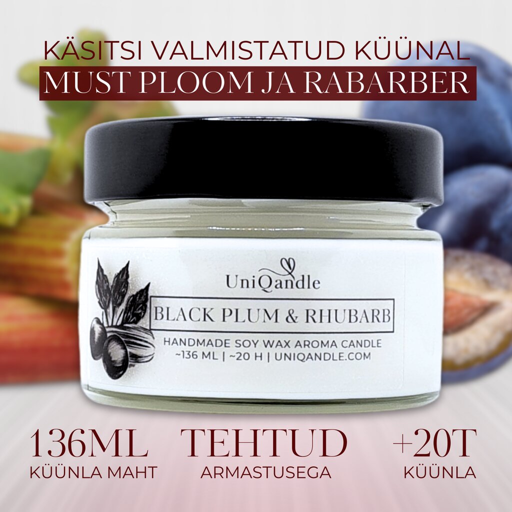 UniQandle lõhnaküünal Must Ploom ja Rabarber hind ja info | Küünlad, küünlajalad | kaup24.ee