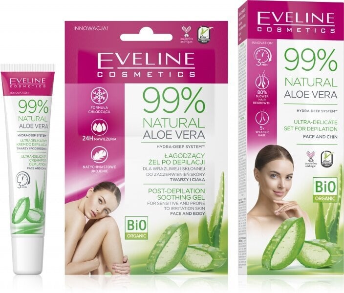 Depileerimiskreem näole 20ml + depileerimisjärgne geel 2x5ml 99% Aloe Eveline Cosmetics цена и информация | Depileerimisvahendid | kaup24.ee