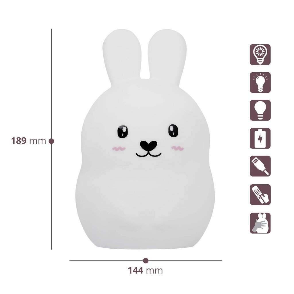 Laste öölamp Rabbit LED USB + pult, silikoonist цена и информация | Lastetoa valgustid | kaup24.ee