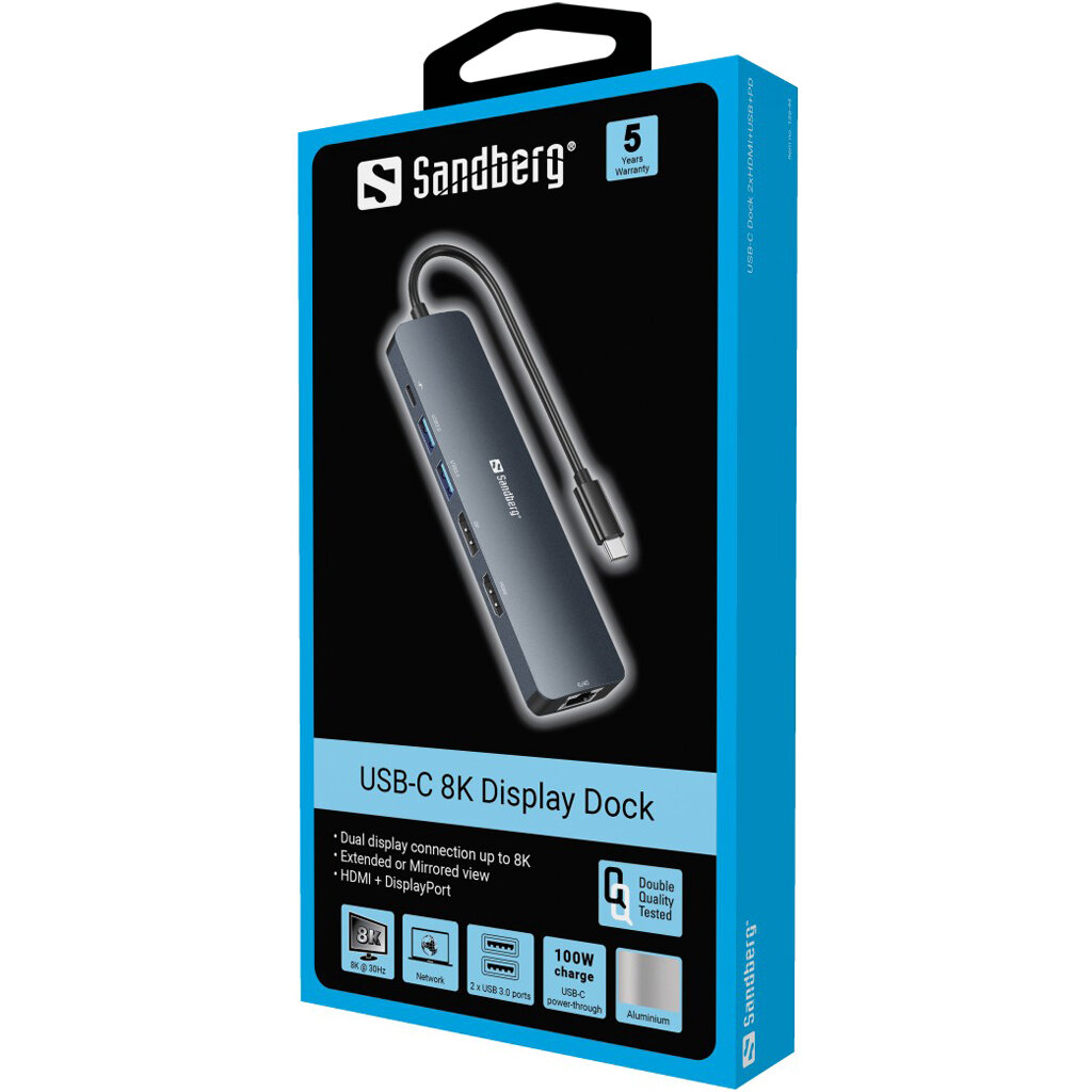 Sandberg SANDBERG USB-C 8K Display Dock hind ja info | USB jagajad, adapterid | kaup24.ee